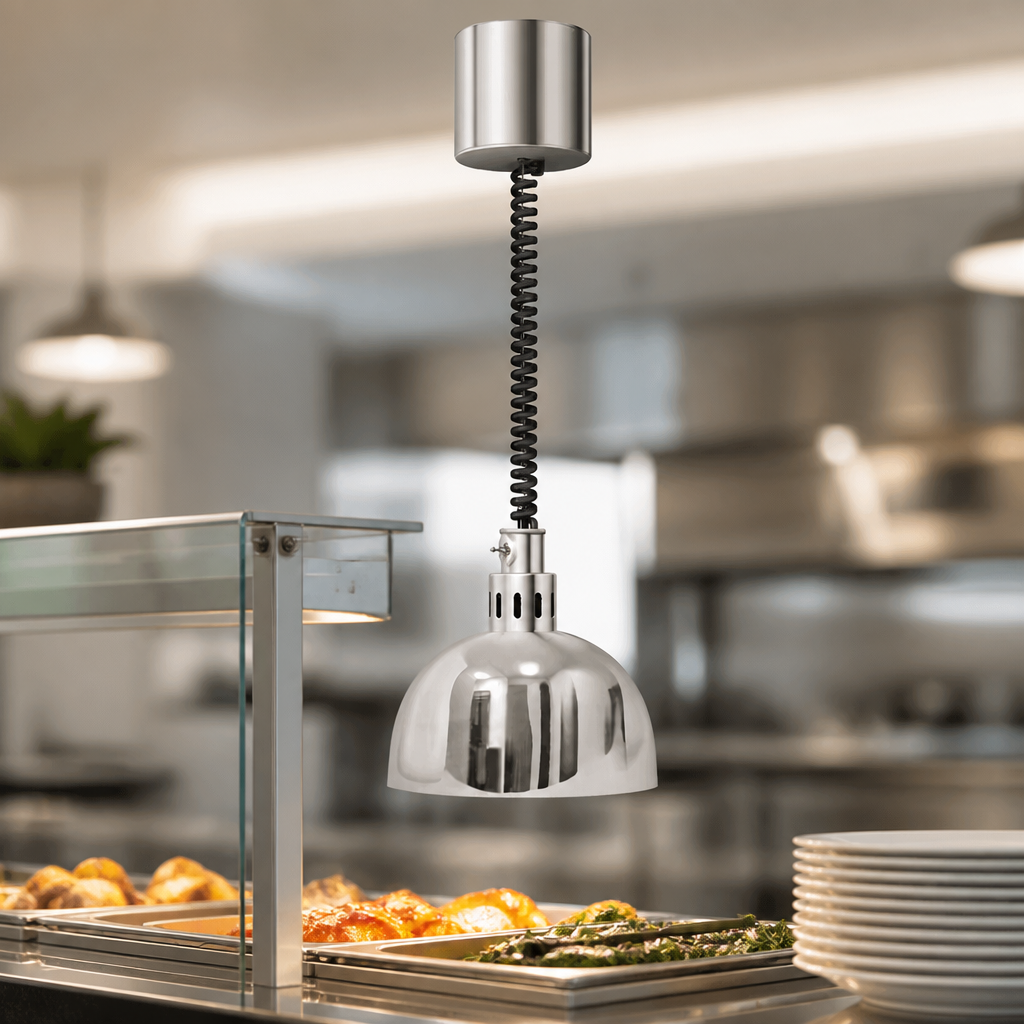 Commercial Heat Lamp 250W Bright Nickel for Food Holding