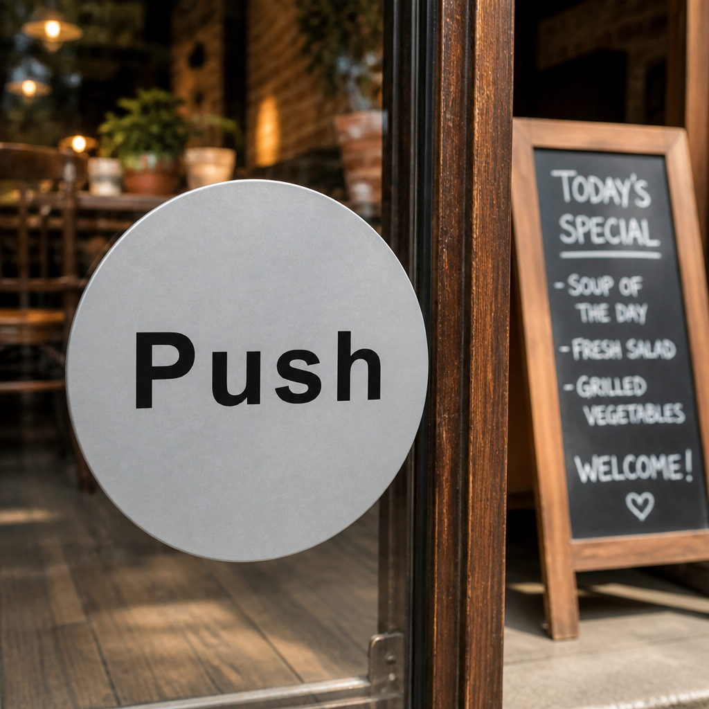 Stainless Steel Push Door Sign with Self Adhesive Backing