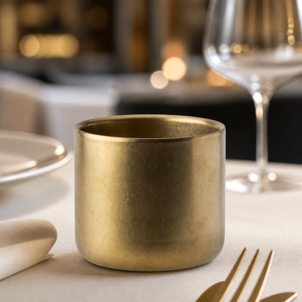 Pack of six commercial double wall cups in gold, 82mm