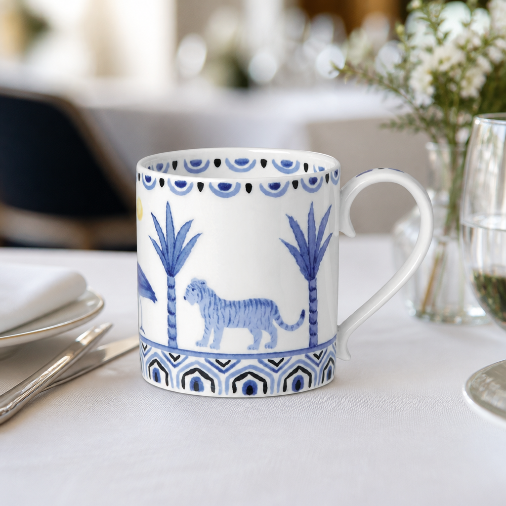 Commercial Coupe Mugs 350ml Deep Blue Exotic Design 12 Pack