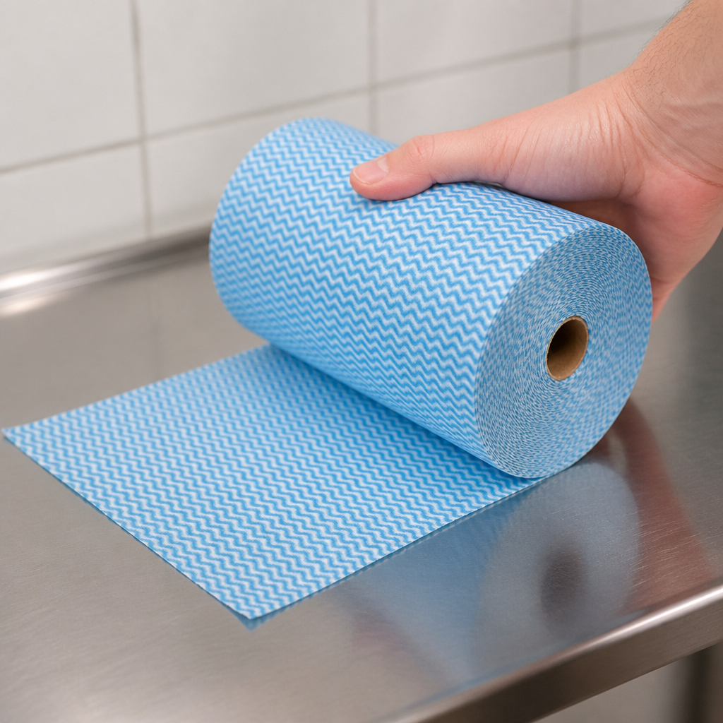 Commercial Non-Woven Cleaning Cloth Roll 300 Sheets Blue