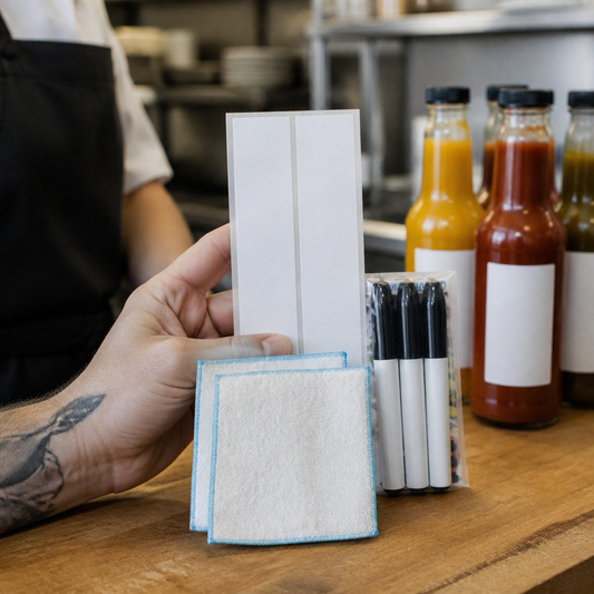 Reusable Blank Bottle Labels Pack with Cloths and Pens