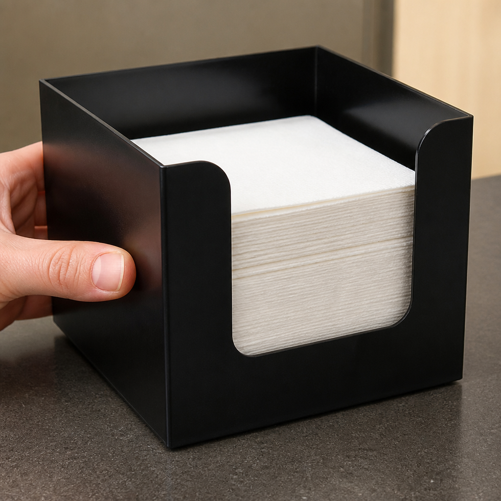 Commercial black napkin holder for restaurants and cafes