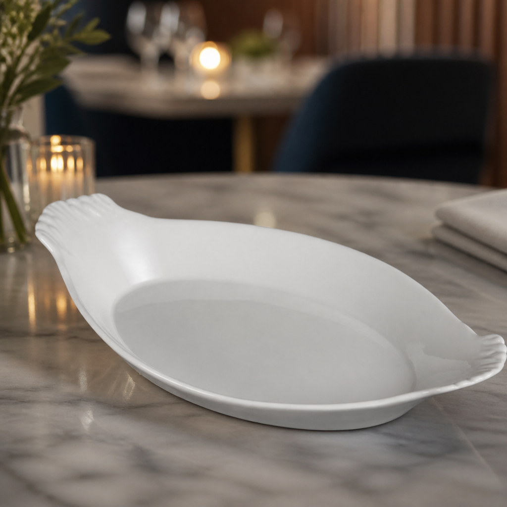 Commercial Oval Eared Dishes 320x177mm Porcelain - 6 Pack