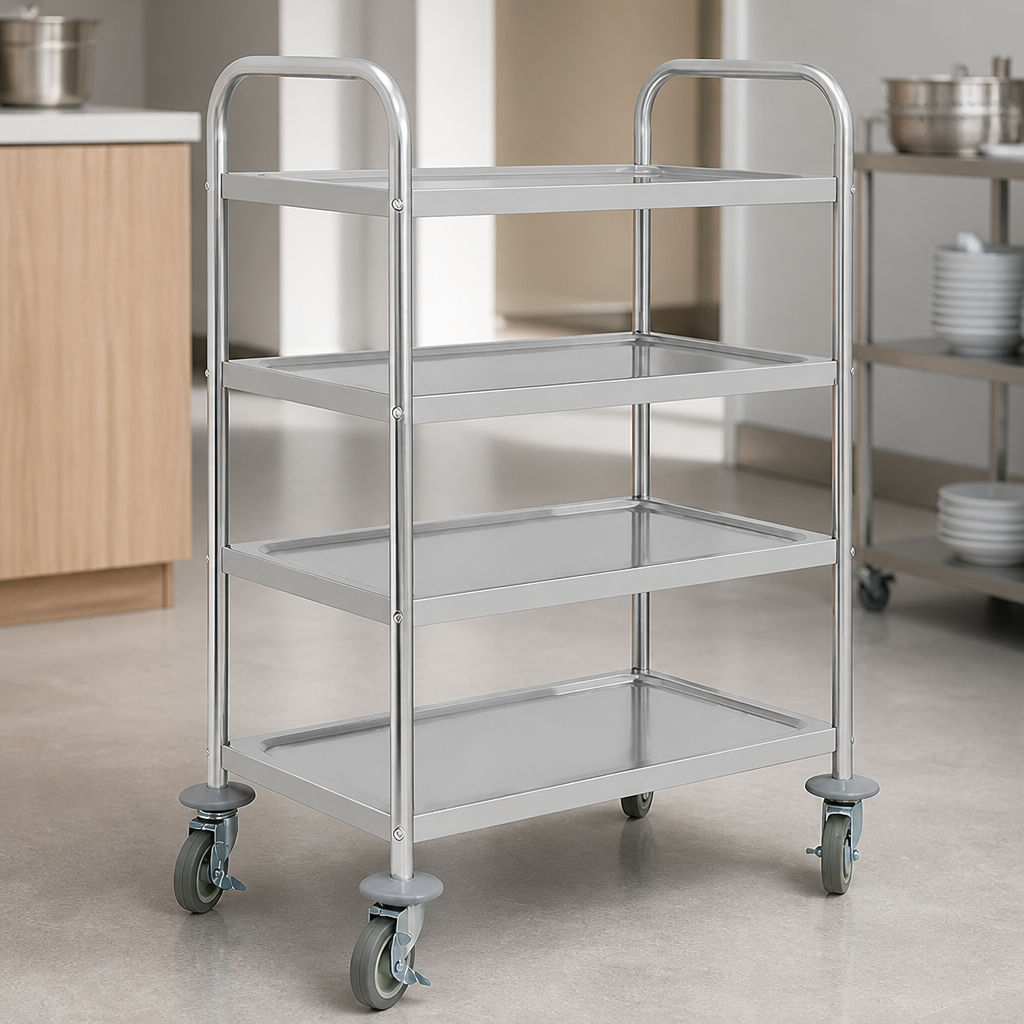 4 Tier Commercial Clearing Trolley with Heavy Duty Castors