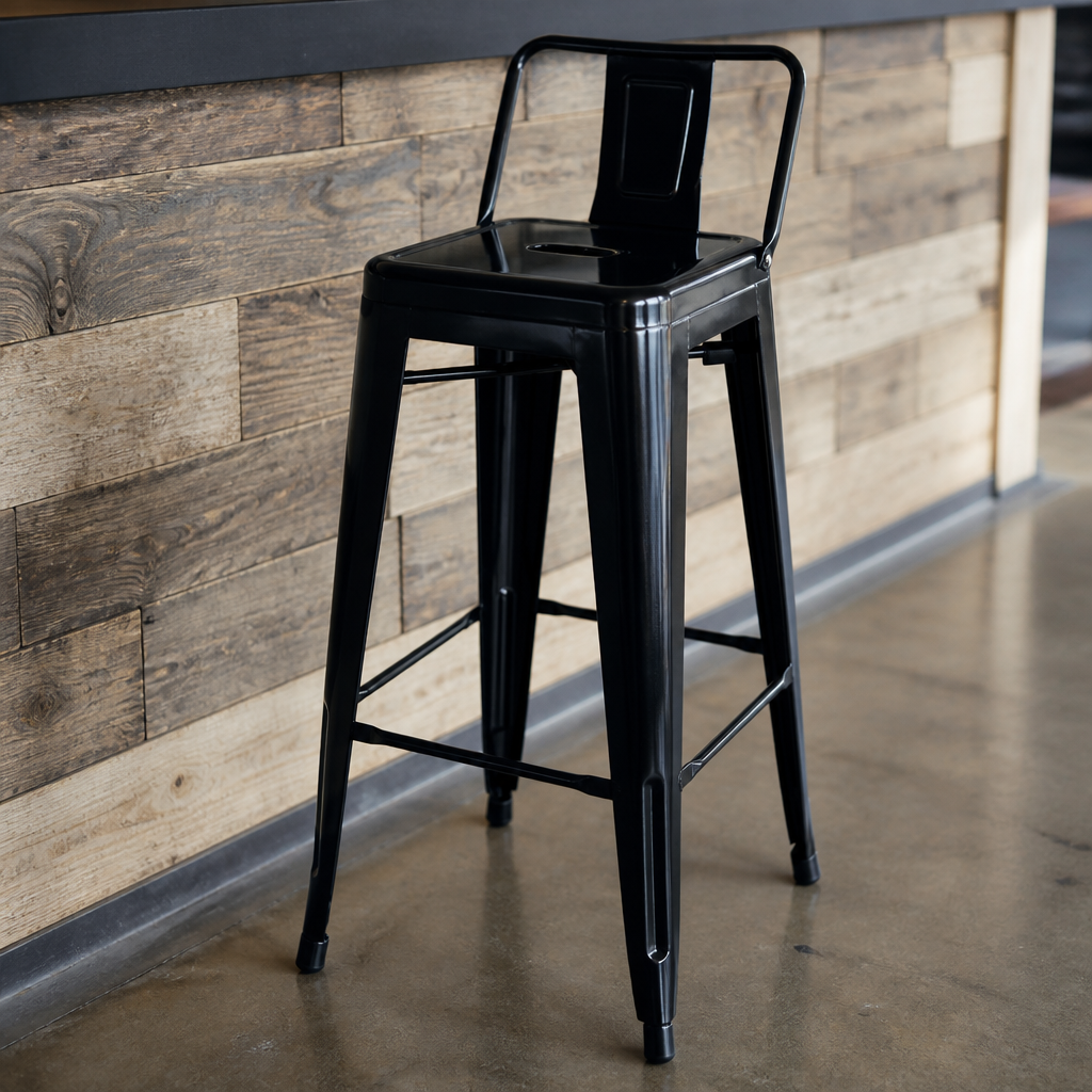Commercial Outdoor High Stool with Backrest Black 4 Pack