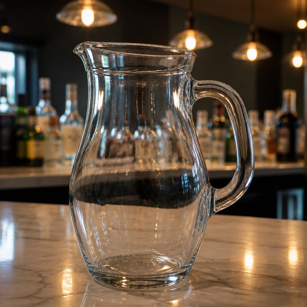 6 pack of 1 litre Bistro style commercial glass jugs