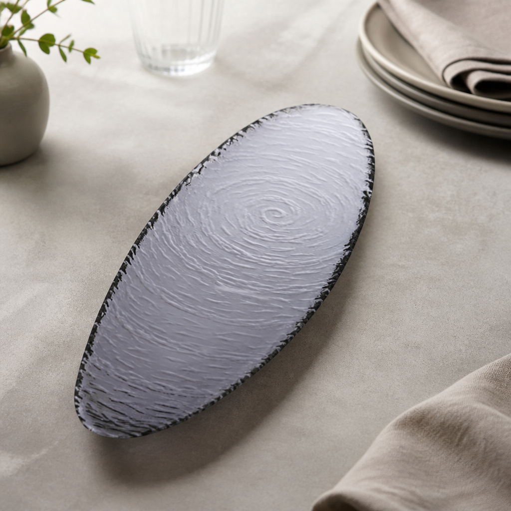 Commercial Smoked Glass Oval Platters 400mm - 6 Pack