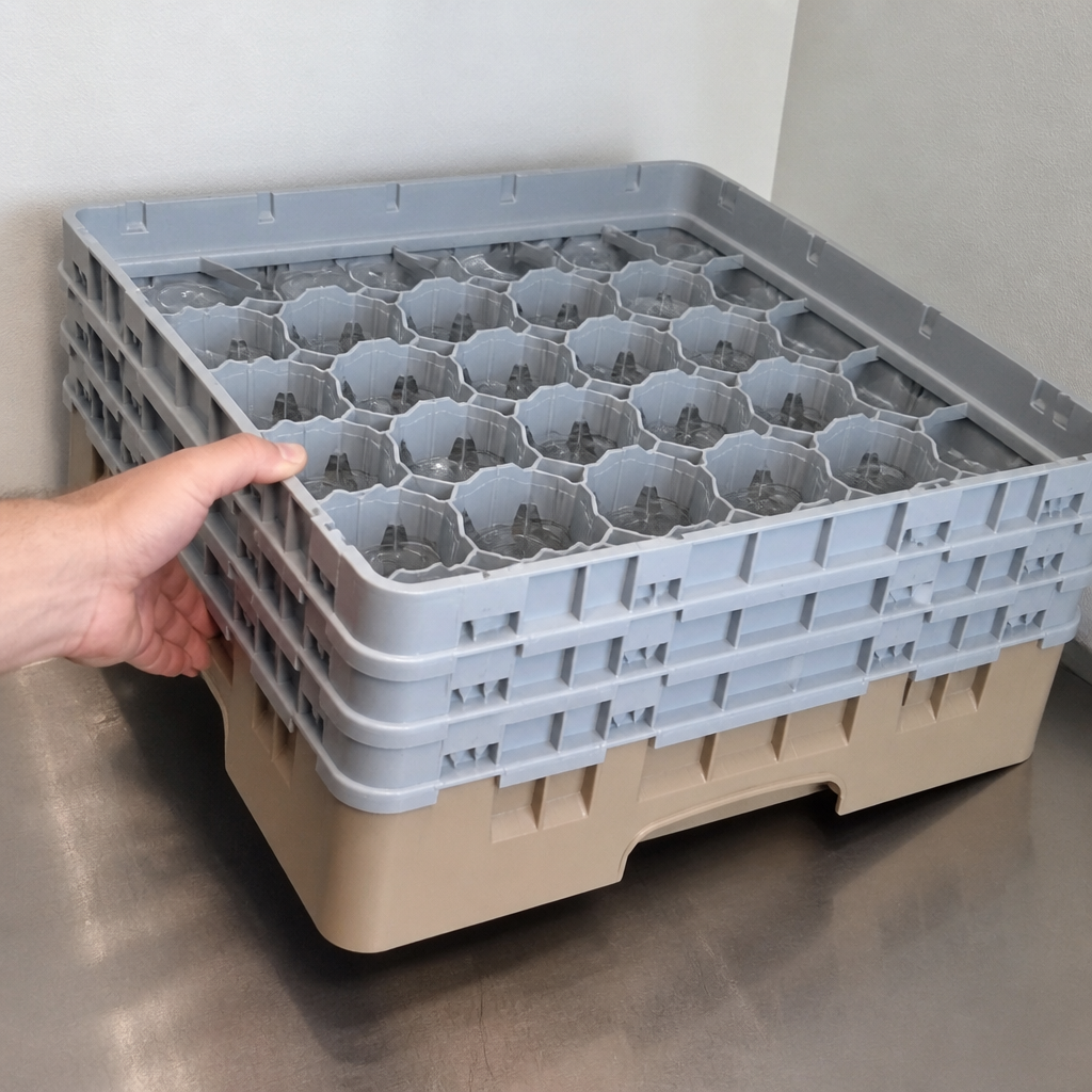 Commercial warewasher basket with 25 compartments, max height 279mm