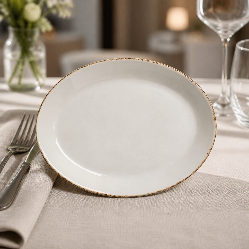 Commercial Brown Dapple Oval Coupe Plates 280mm - 12 Pack