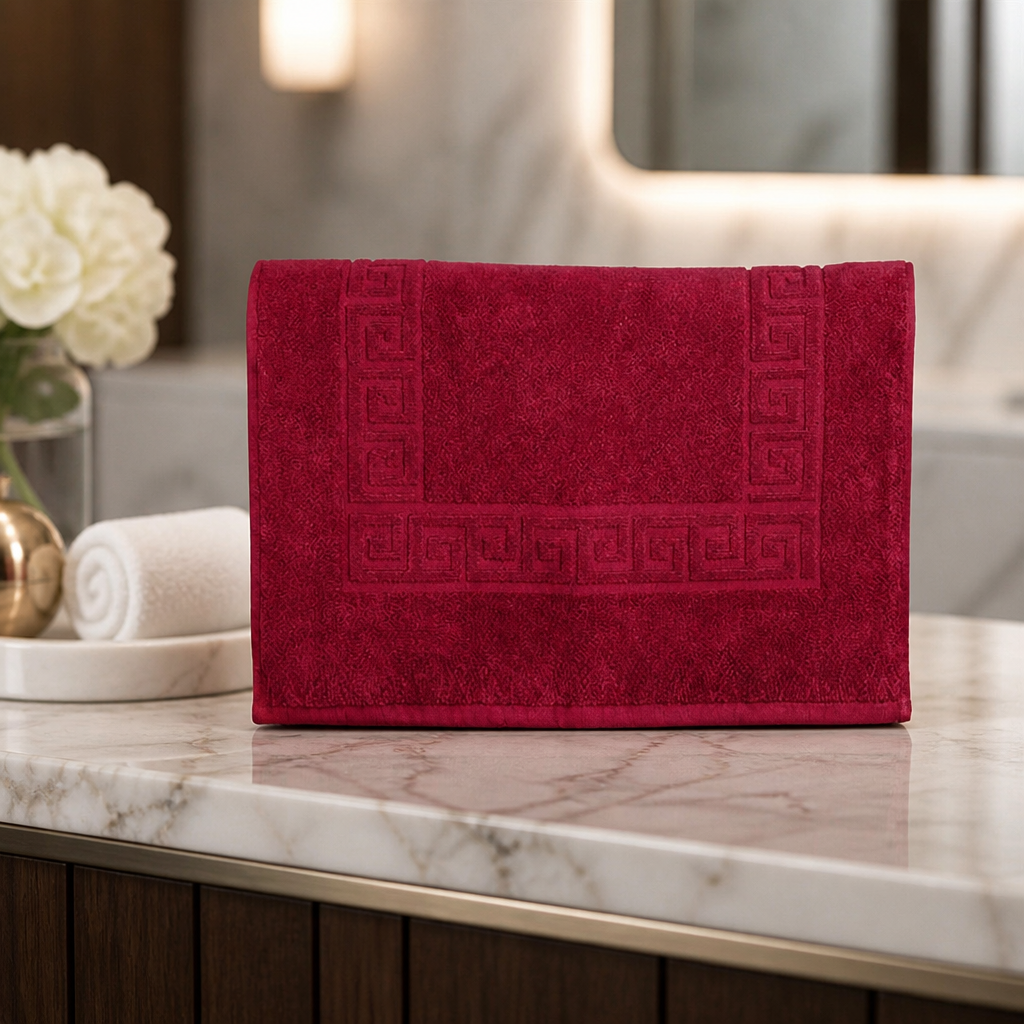 Non-Slip Wine Bath Mat with Grecian Key Design