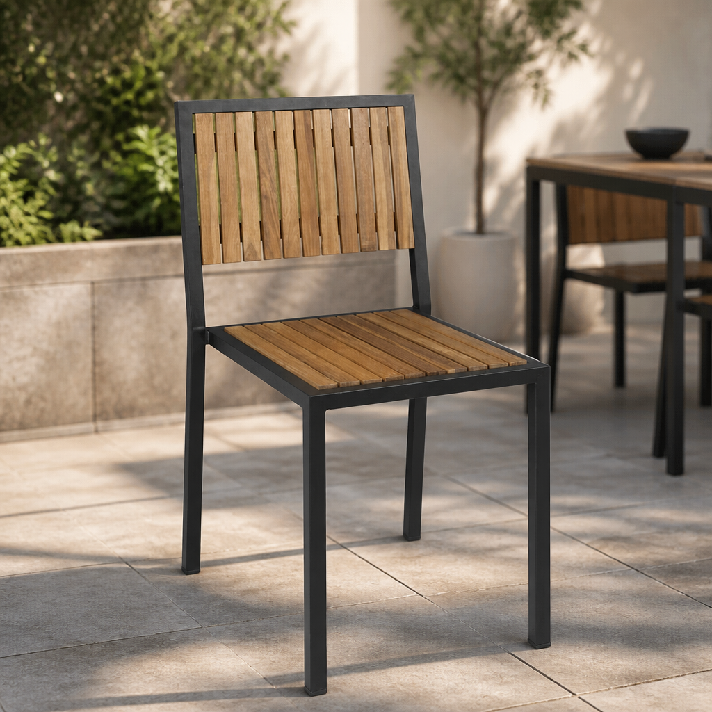 Commercial Outdoor Acacia Wood Side Chairs - 4 Pack