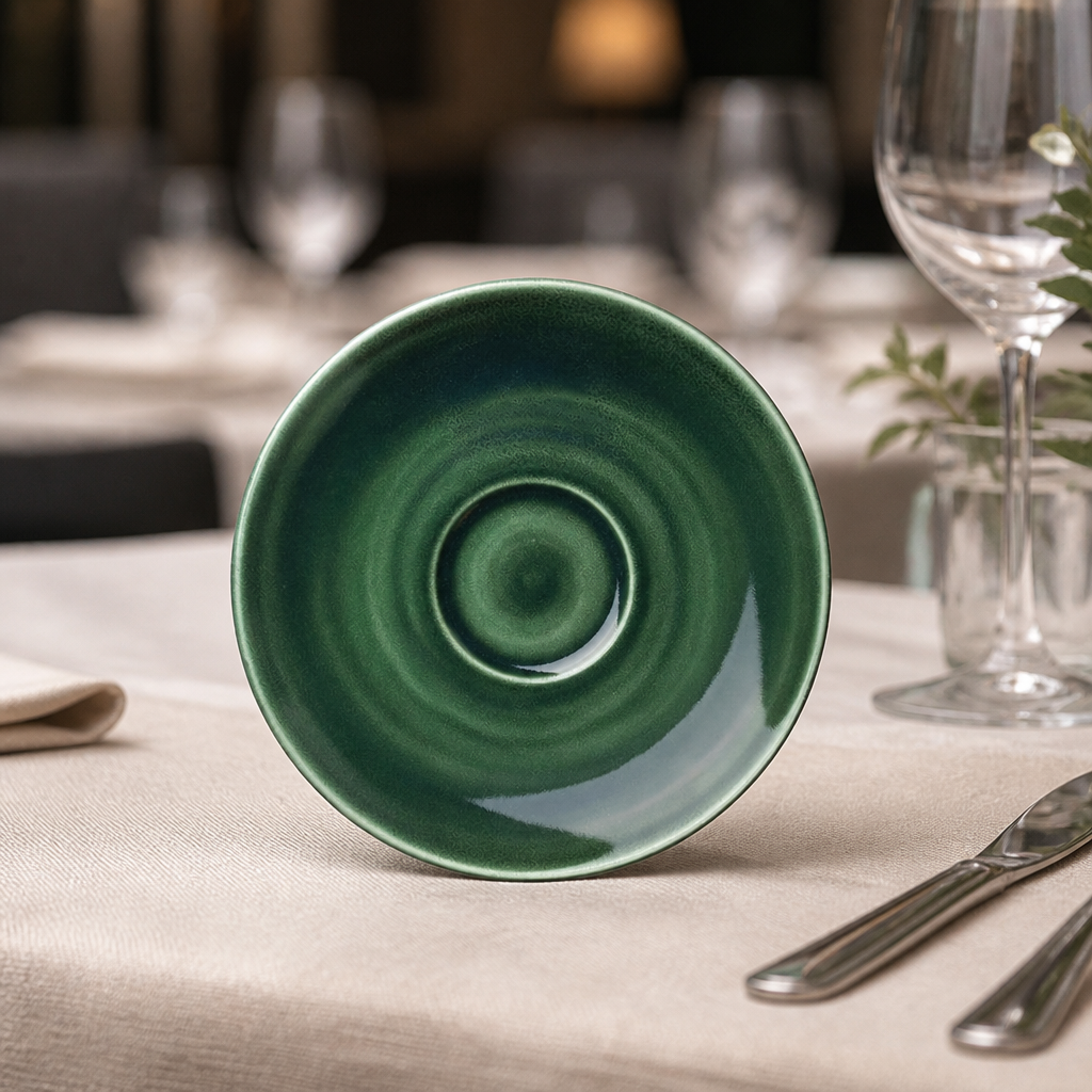 Commercial 15cm Burnt Emerald Saucers 12 Pack Vitrified Ceramic