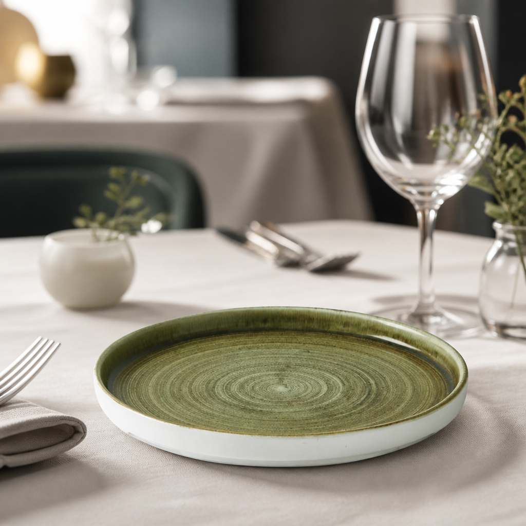 Commercial Plume Walled Plates Green 220mm 6 Pack