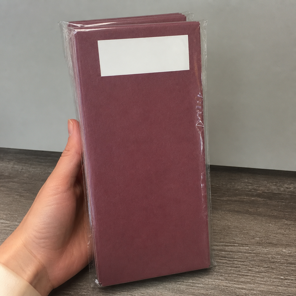 Commercial Burgundy Cutlery Pouches with Napkin 500 Pack