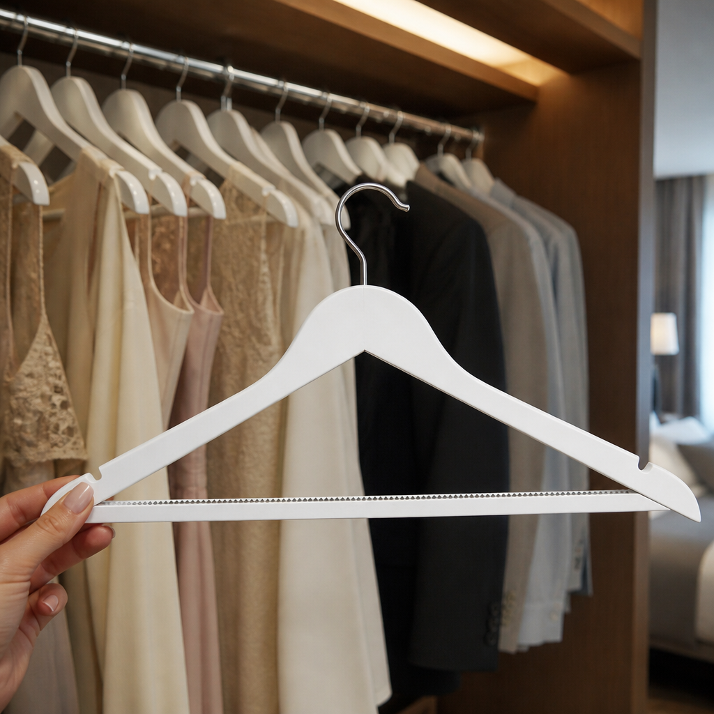 Commercial wooden hangers with non-slip trouser bar - 10 pack