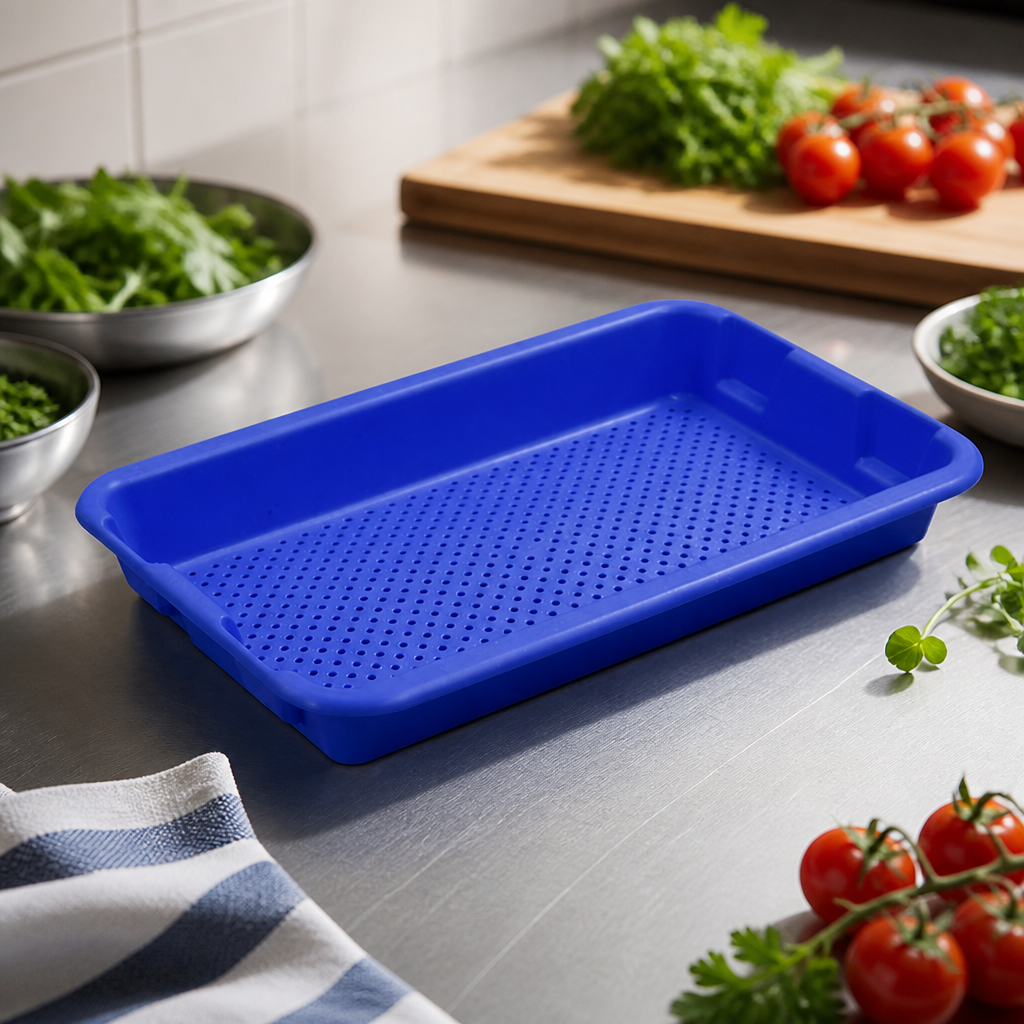 10Ltr Commercial Drainage Tray - Blue Colander for Food Storage