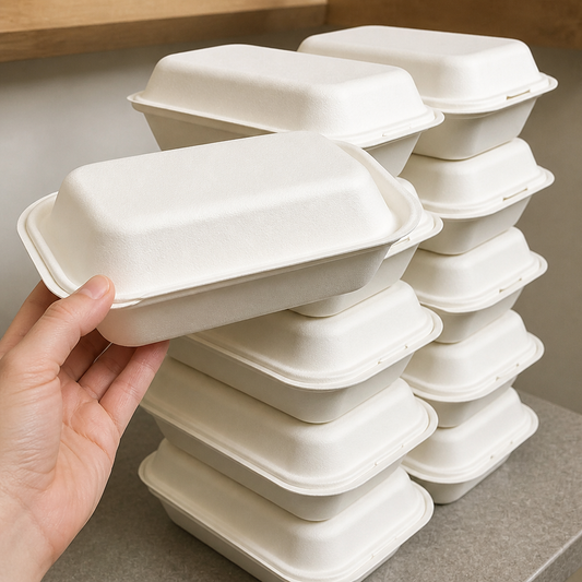 500ml Commercial Compostable Bagasse Hinged Food Containers