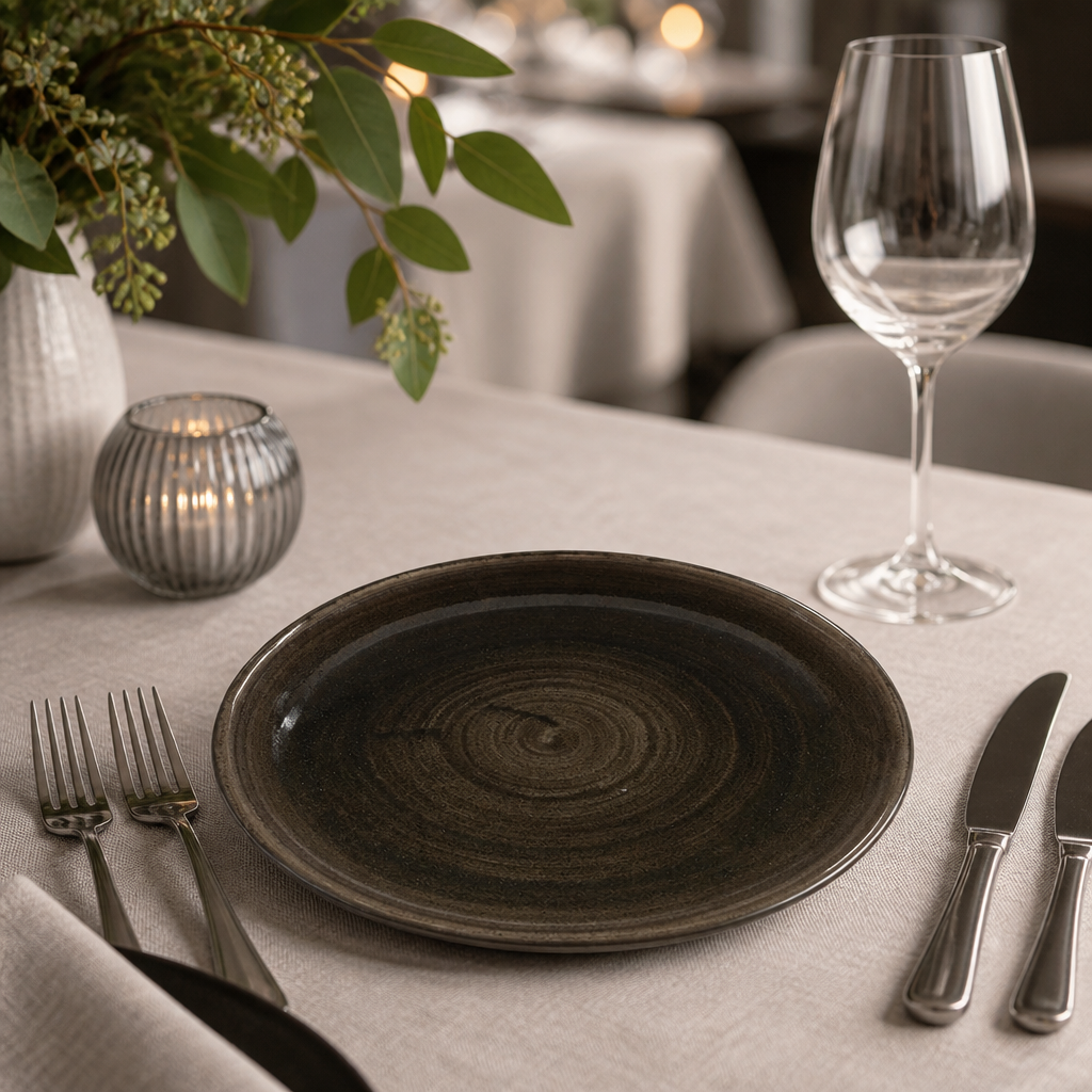 Commercial Round Trace Plates 264mm in Iron Black, 12 pack