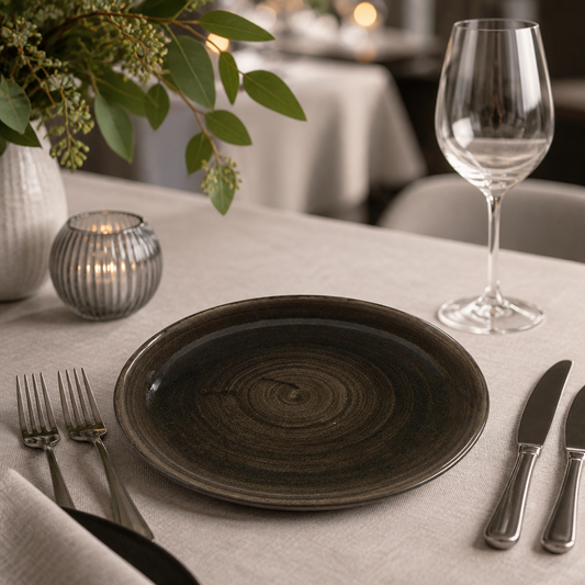 Commercial Round Trace Plates 264mm in Iron Black, 12 pack