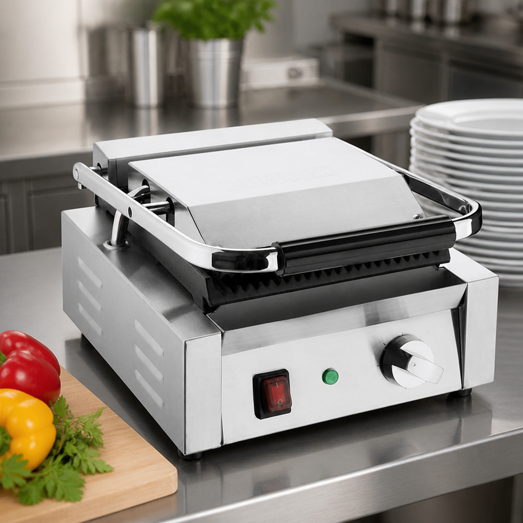Commercial Ribbed Contact Grill with Enamelled Cast Iron Plates