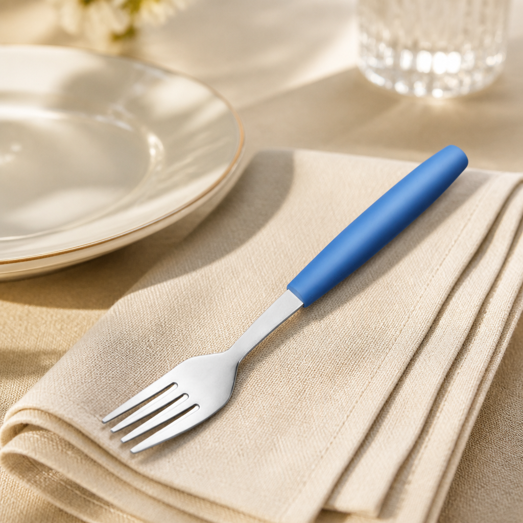 Commercial Dessert Forks 180mm with blue handle, pack of 12