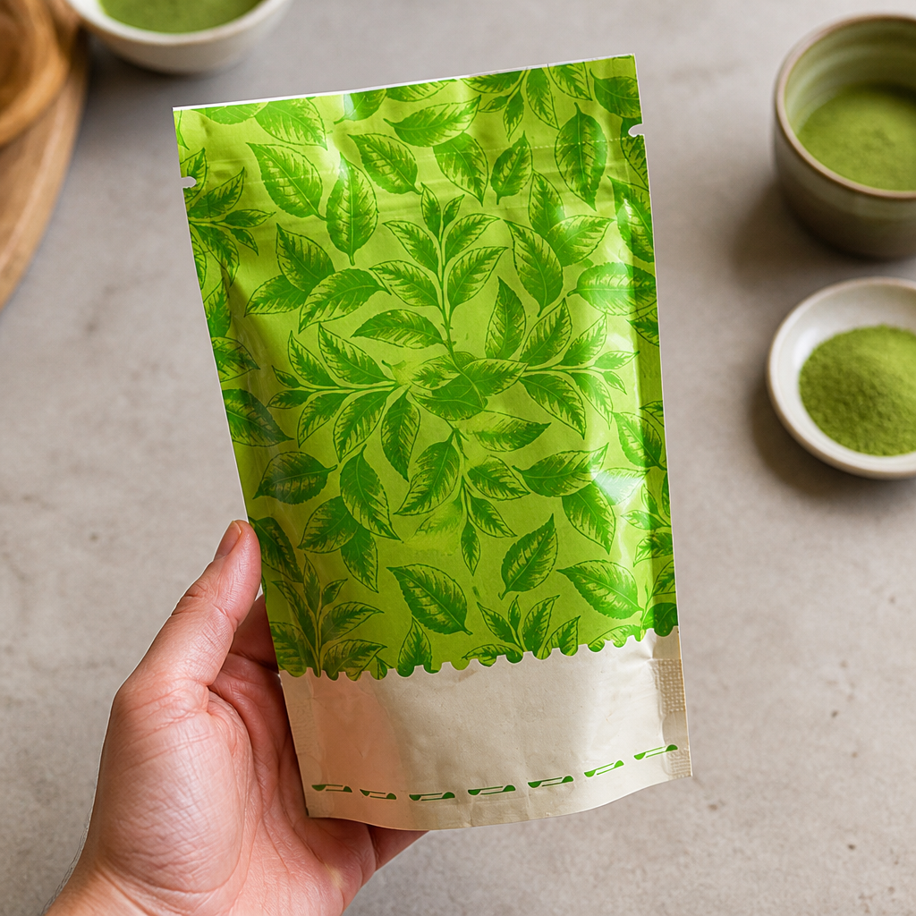 Commercial Matcha Tea Pouch 100g high in fibre and protein