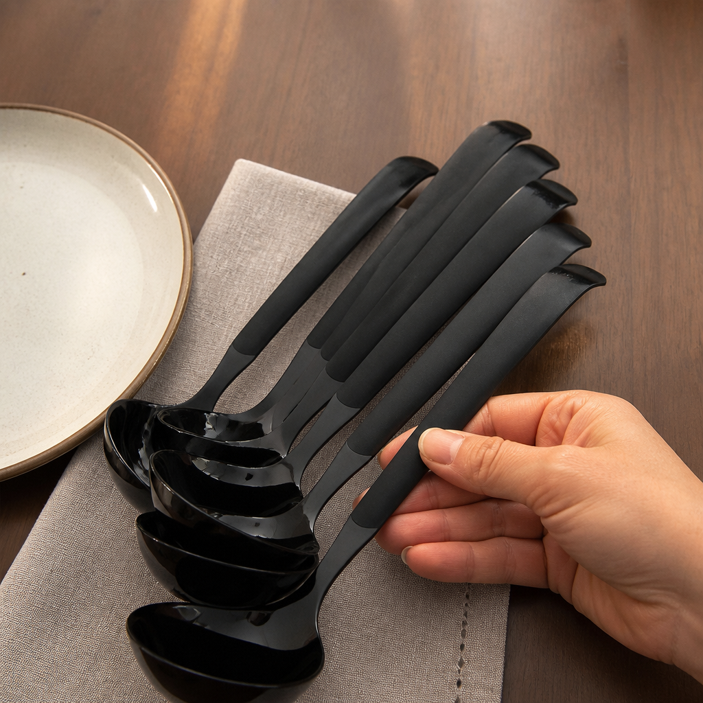 Commercial Large Gravy Ladle Black PVD Coating 6 Pack