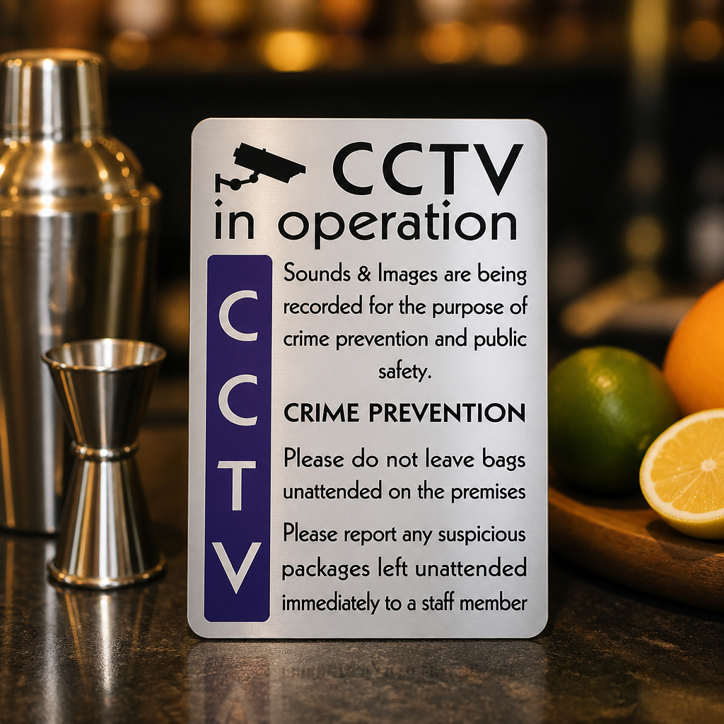 CCTV In Operation Sign - Commercial Bar Signage 290x195mm