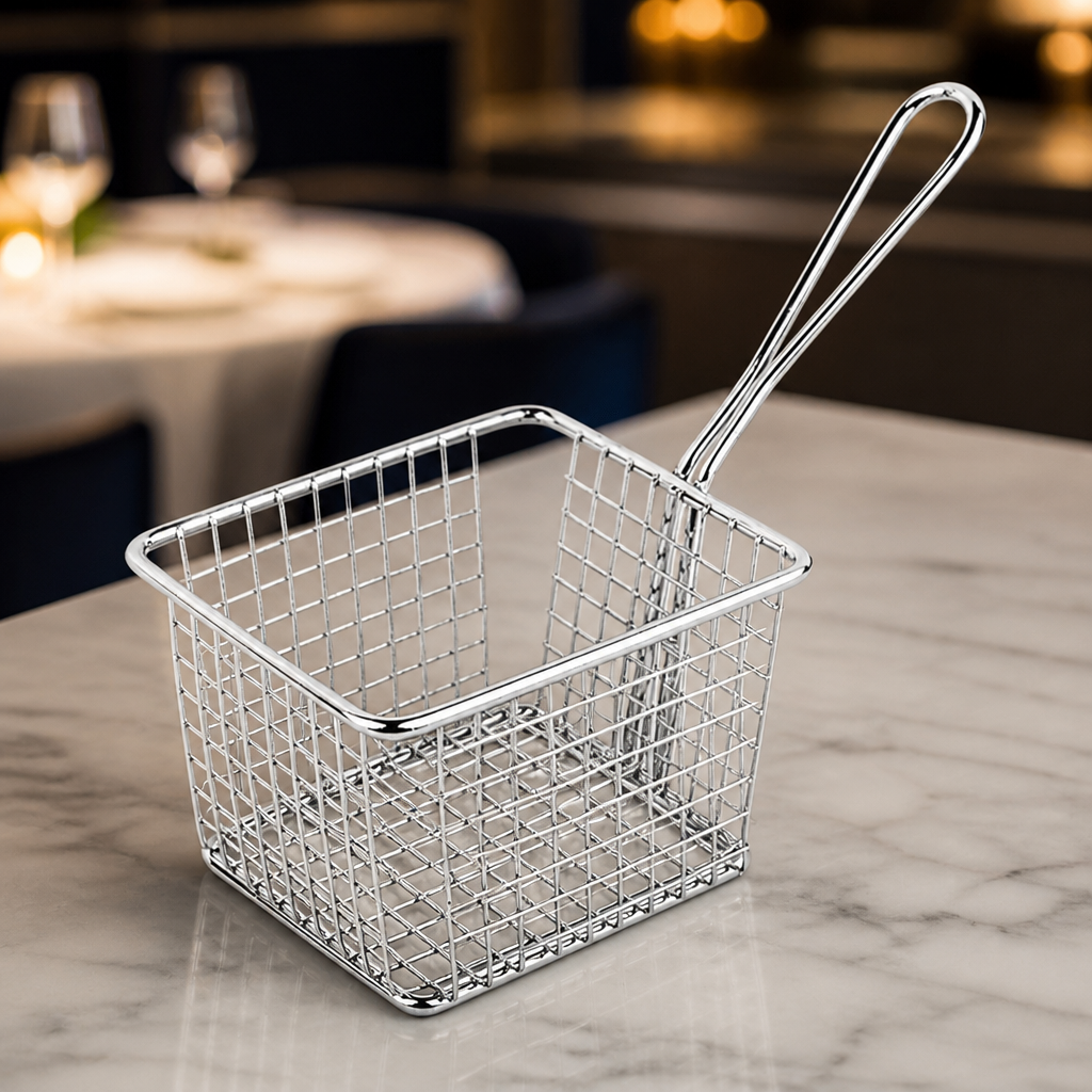 Large Square Commercial Chip Basket with Handle