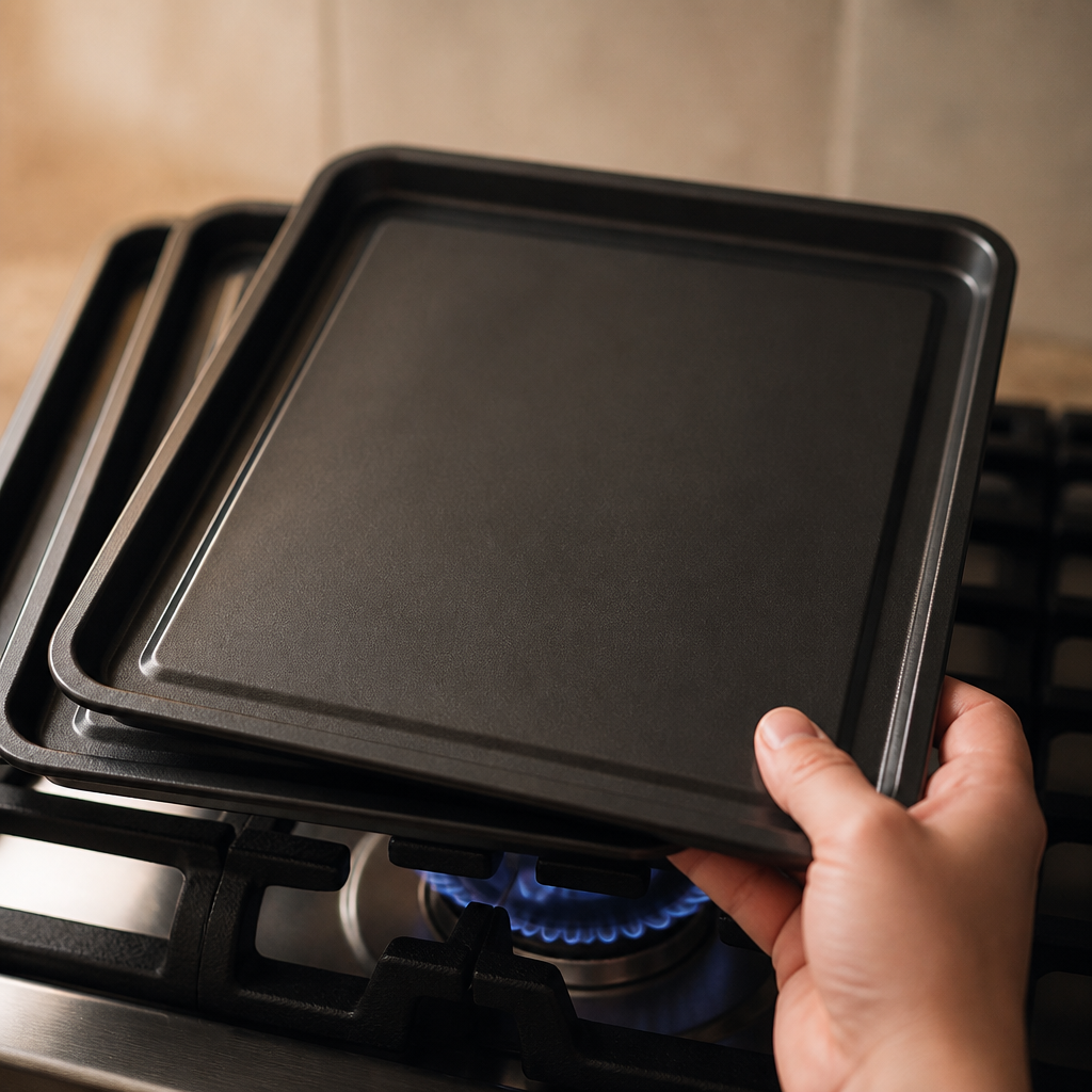 Set of 3 commercial non-stick baking trays for catering use