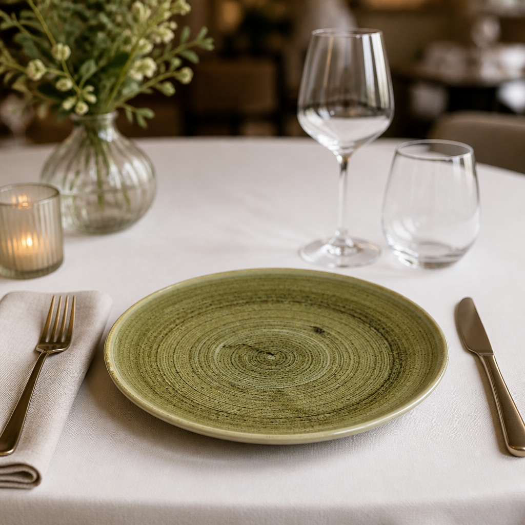 Commercial Plume Olive Coupe Plates 10.25 inches, 12 pack