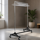 Commercial Garment Rail with 25 Hangers and Heavy-Duty Wheels