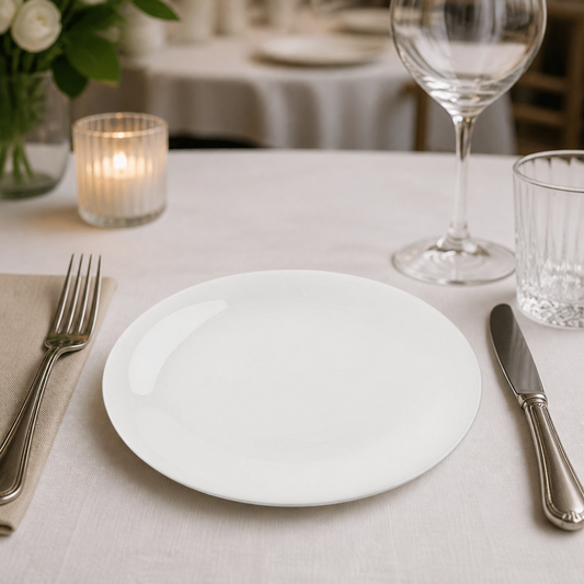 Commercial Bone China Coupe Plates 225mm for Dining 6 Pack
