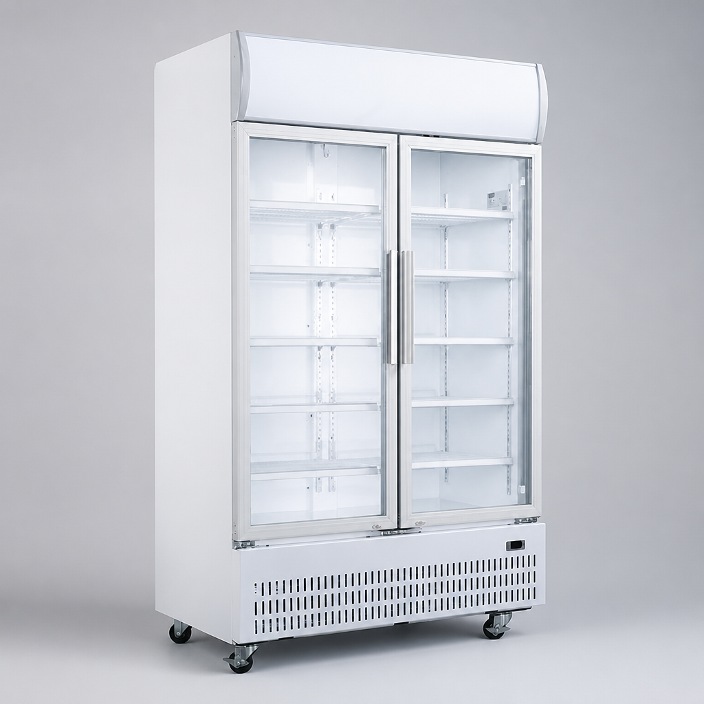 950Ltr Commercial Double Door Display Cooler with Light Box