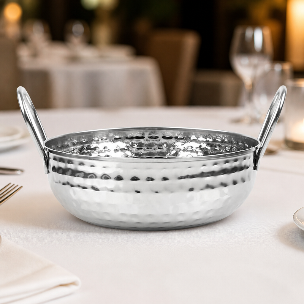 200mm Stainless Steel Commercial Balti Dish with Handles
