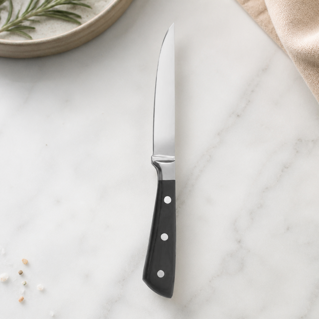 Commercial Steak Knives Set of 6 with Black Acrylic Handles