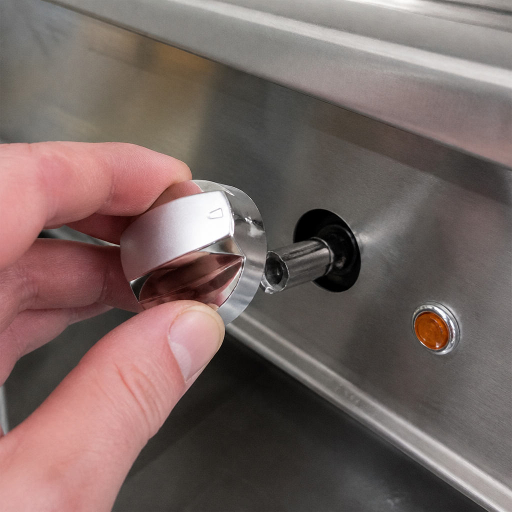 Commercial Bains Marie knob replacement part in silver plastic