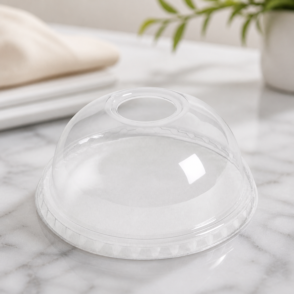 Clear rPET Dome Lid with Straw Hole for Smoothie Cups 95mm