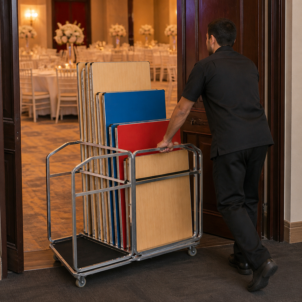 Large Commercial Table Trolley for 14 tables with ramp