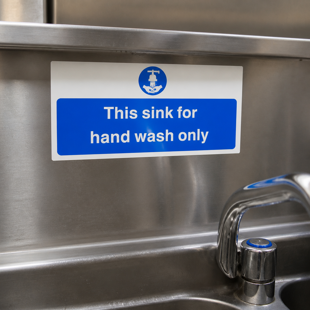 Commercial waterproof hand wash only sign for kitchens