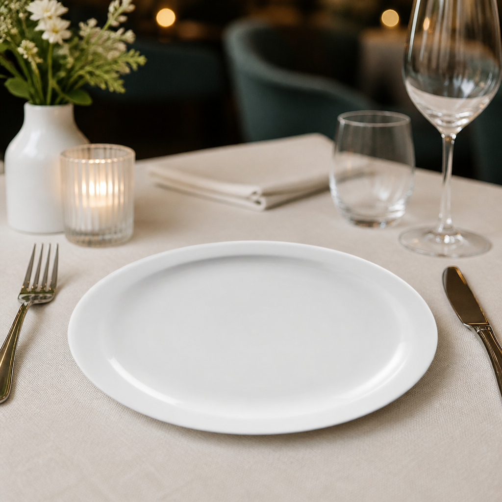 Commercial Narrow Rimmed Plates 250mm Porcelain 12 Pack