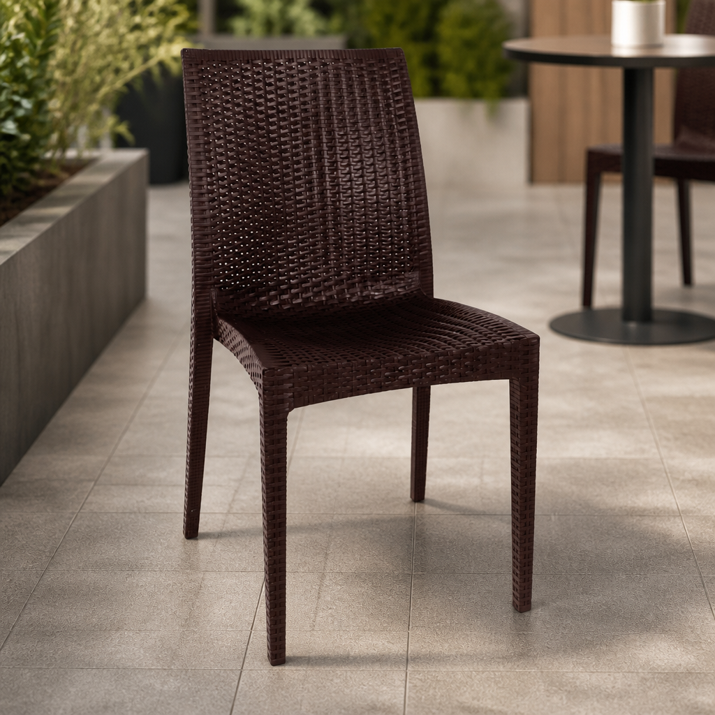 Commercial Stackable Rattan Bistro Side Chairs Brown 4 Pack