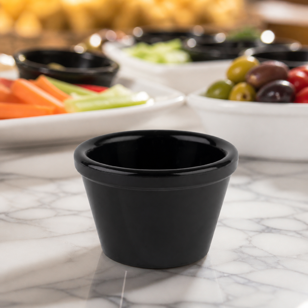 Commercial 50ml Recycled Plastic Dip Bowl Black for Catering