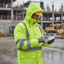Premium High-Visibility Waterproof Jacket with Breathable Fabric, Fixed Hood, and Underarm Ventilation for Enhanced Comfort and Safety