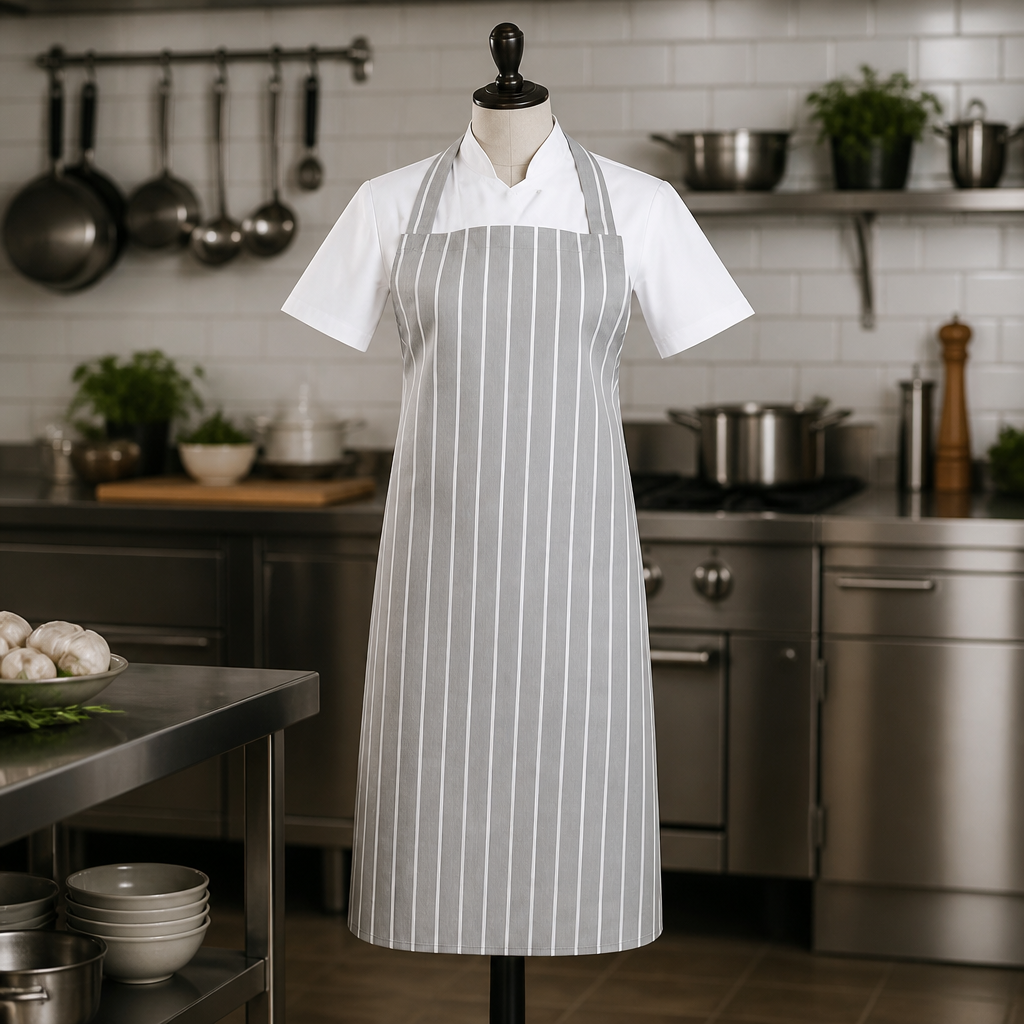 Commercial Butchers Stripe Bib Apron Light Grey 710x960mm