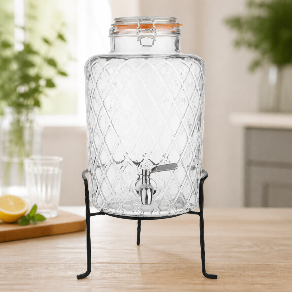 Commercial 8L Glass Clip-Top Drinks Dispenser with Stand
