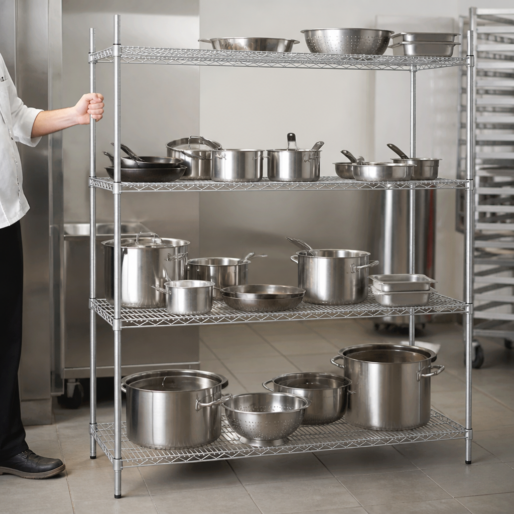 4 Tier Commercial Wire Shelving Unit 1525x610mm Adjustable