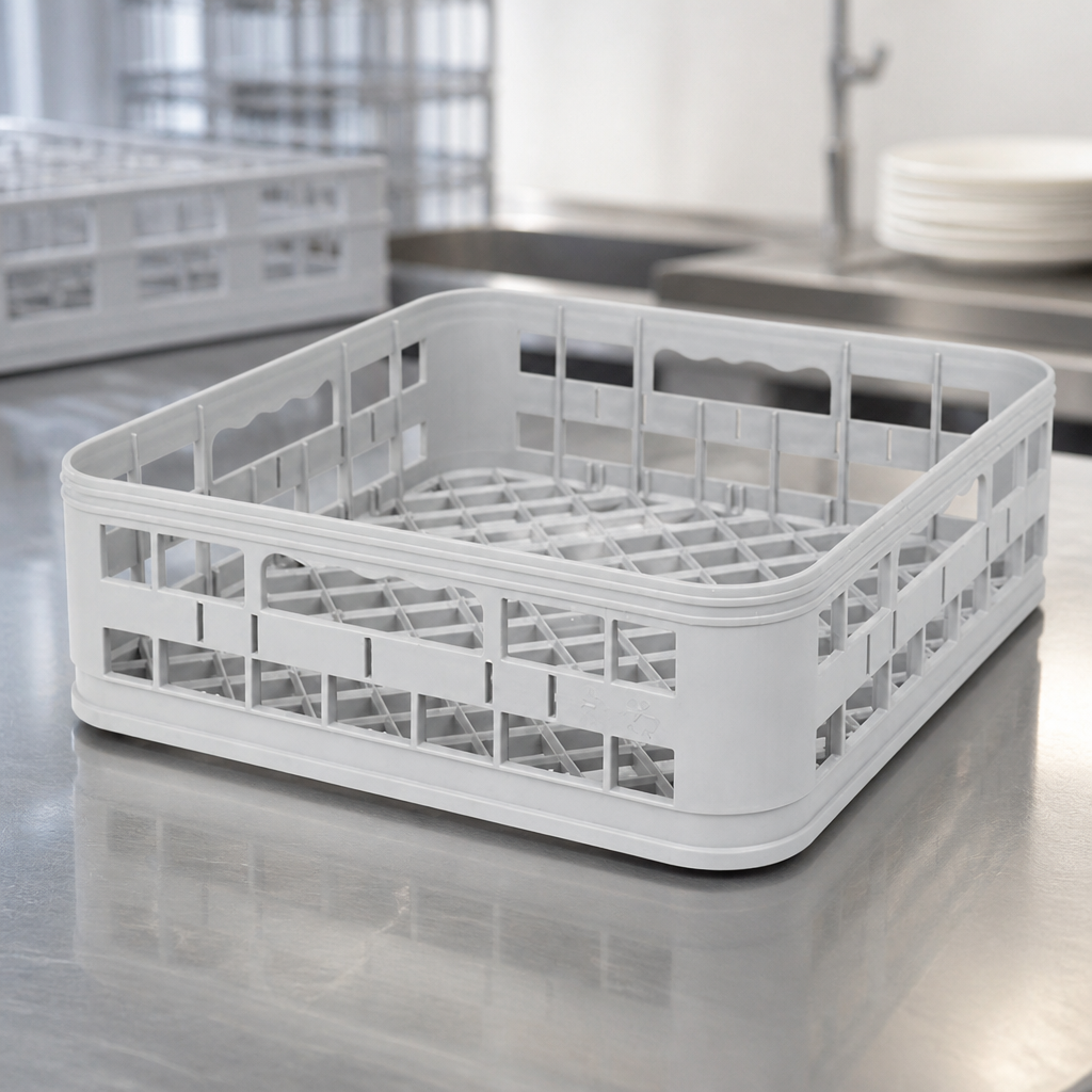Commercial Glasswasher Basket 350mm Open Polypropylene Grey
