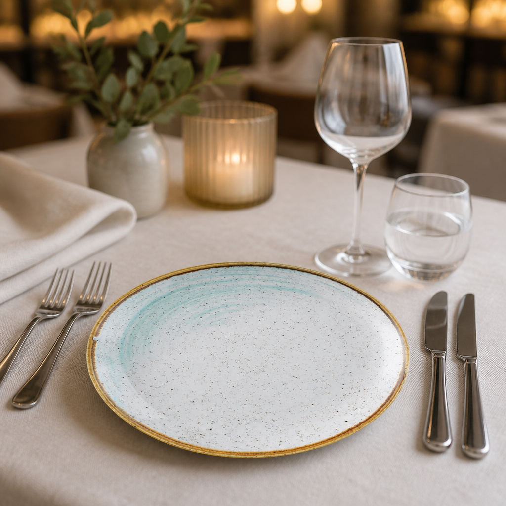 Commercial Coupe Plate Duck Egg 219mm Super Vitrified Ceramic